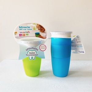 New Munchkin 360 Miracle Spill Proof Cups 2 Sizes 10 & 14 oz Blue & Green